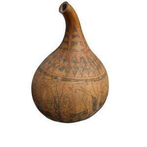 Hand Etched Besmo Gourd - Circle of Elephants - Vintage Kenyan Folk Art w/flaws